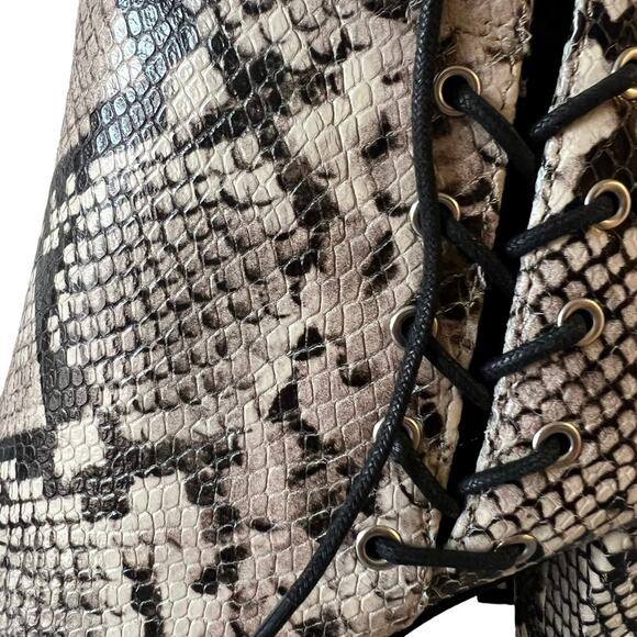 AllSaints Michela Leather Snake Print Peep Toe Heeled Shoes Booties Size 40 EU - Picture 9 of 16